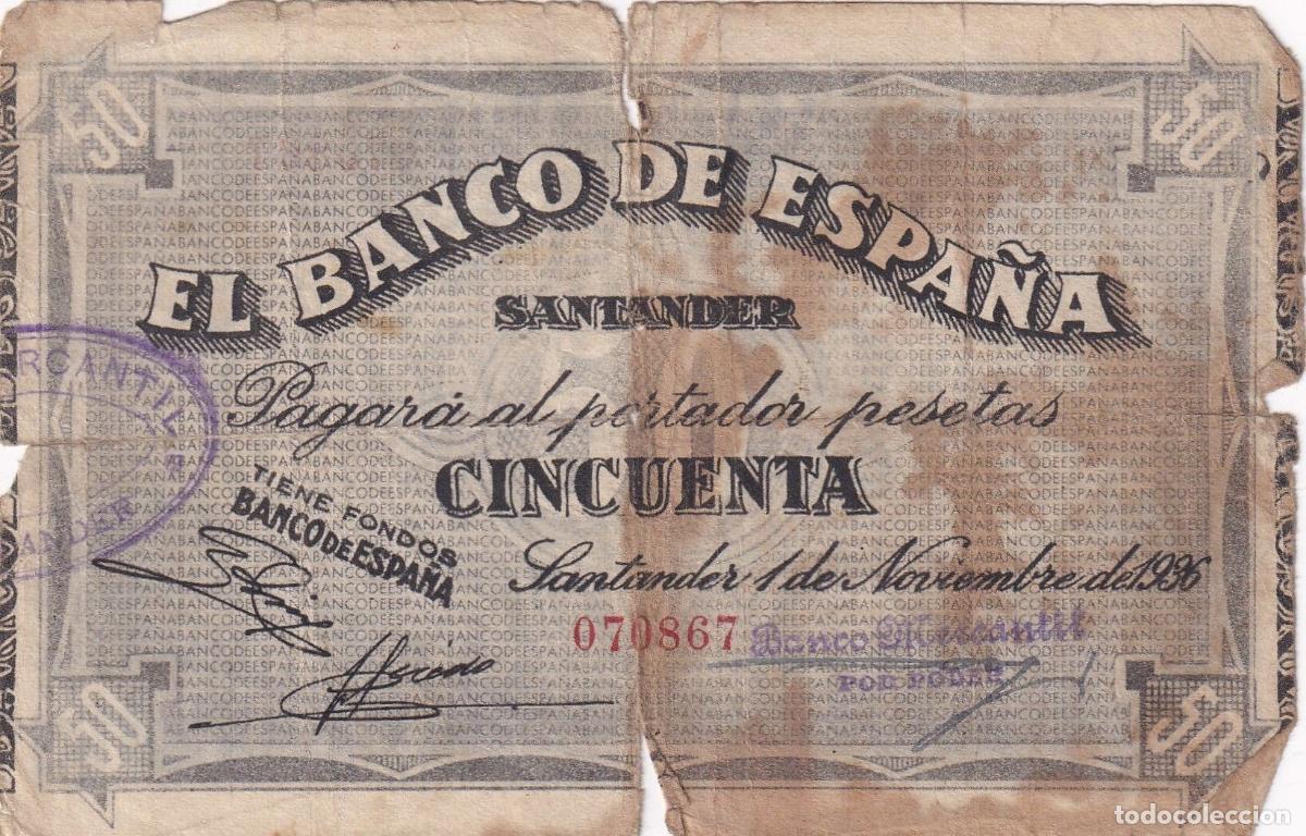Billets locaux: CRBL0500 BILLETE LOCAL ESPA&Ntilde;A SANTANDER 50 PESETAS 1936 MC