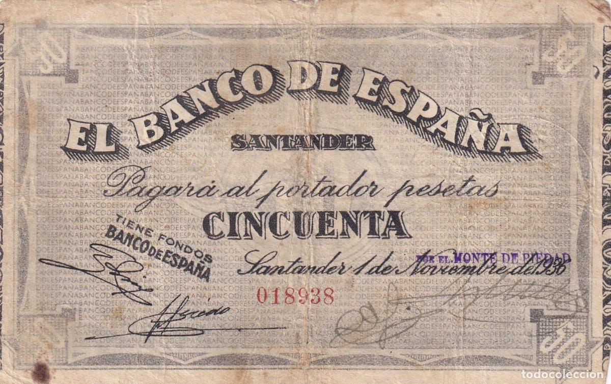 Billets locaux: CRBL0503 BILLETE LOCAL ESPA&Ntilde;A SANTANDER 50 PESETAS 1936 BC