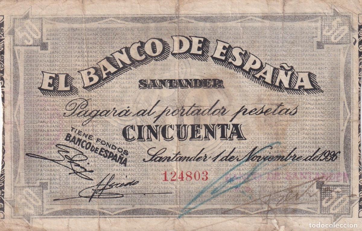 Billets locaux: CRBL0507 BILLETE LOCAL ESPA&Ntilde;A SANTANDER 50 PESETAS 1936 MBC