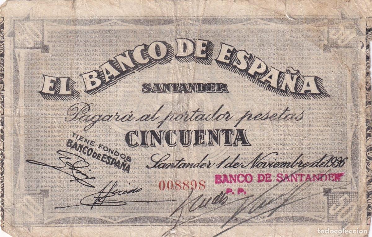 Billets locaux: CRBL0508 BILLETE LOCAL ESPA&Ntilde;A SANTANDER 50 PESETAS 1936 BC+