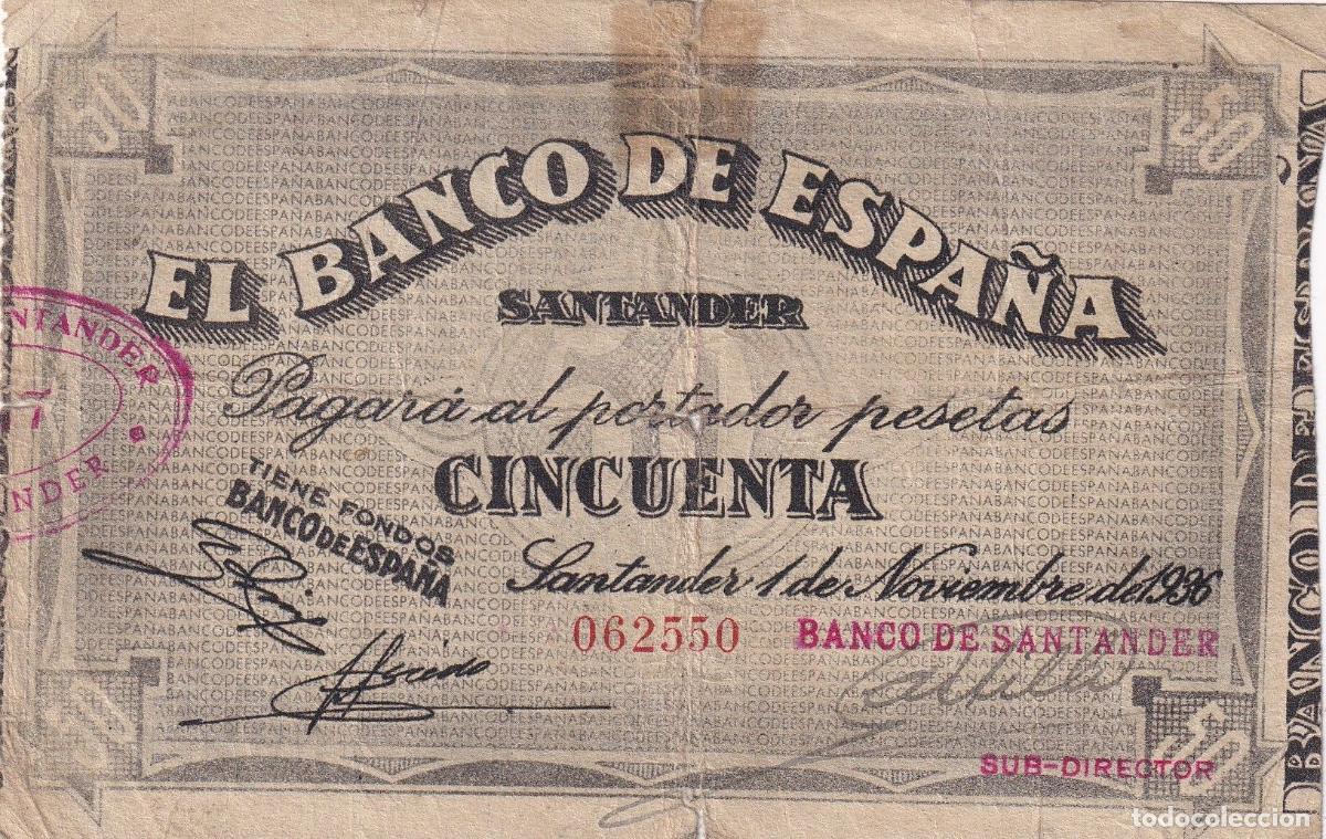 Billets locaux: CRBL0509 BILLETE LOCAL ESPA&Ntilde;A SANTANDER 50 PESETAS 1936 BC+