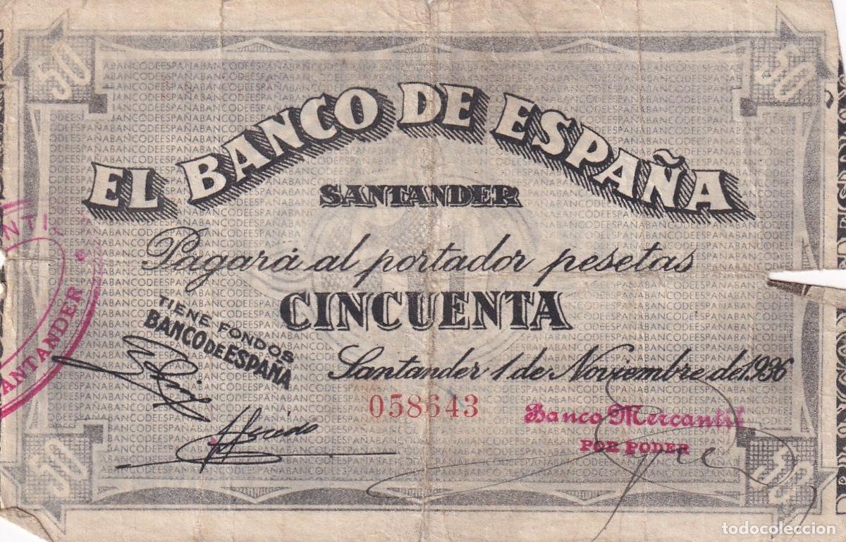 Billets locaux: CRBL0510 BILLETE LOCAL ESPA&Ntilde;A SANTANDER 50 PESETAS 1936 BC