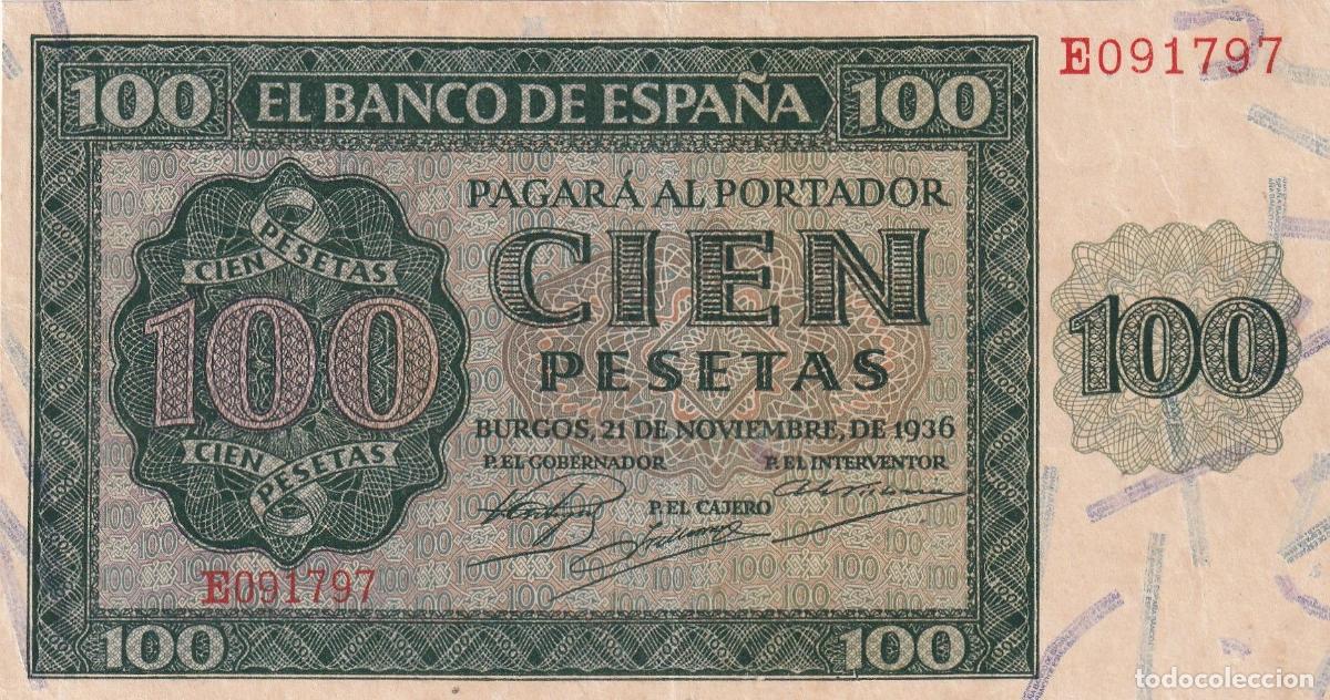 Notas locais: CRBS1849 BILLETE ESPA&Ntilde;A 100 PESETAS 1936 SERIE E MBC+