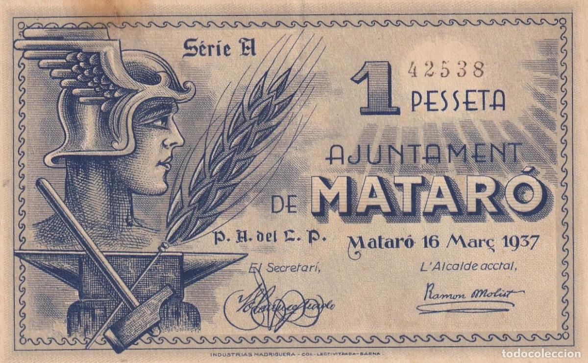Notas locais: CRBL0517 BILLETE ESPA&Ntilde;A LOCAL MATARO 1 PESETA 1937 SIN SERIE EBC-