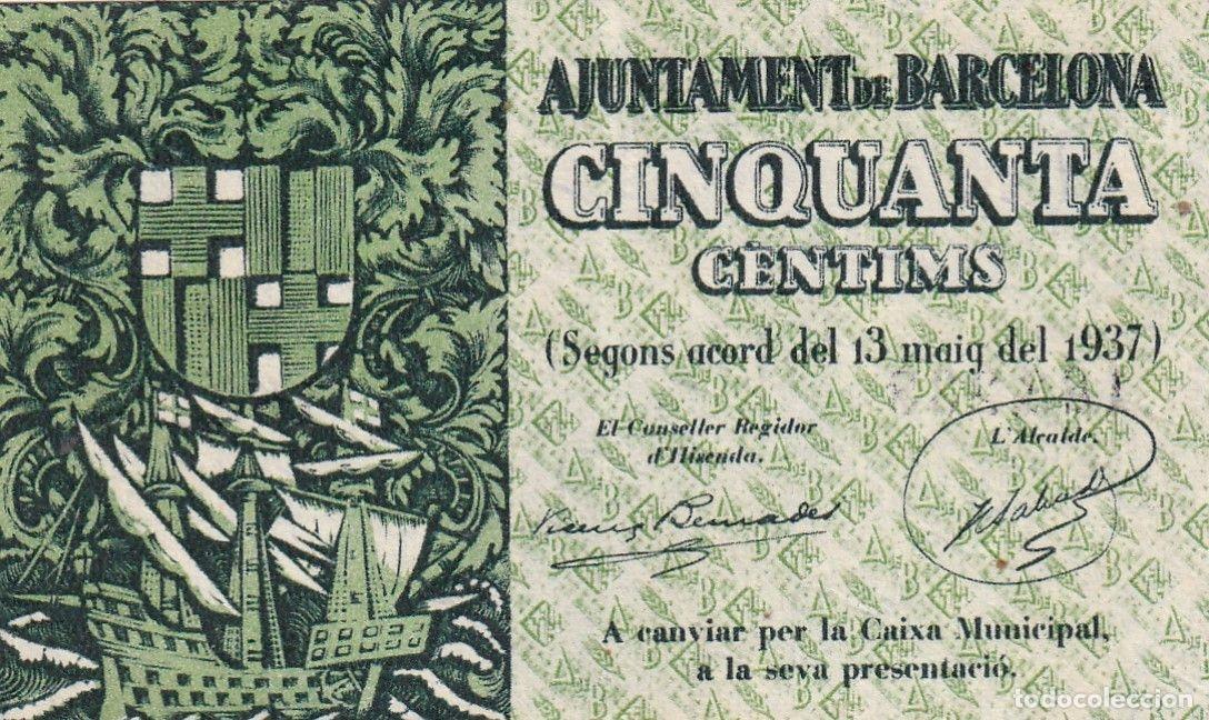 Notas locais: CRBL0520 BILLETE ESPA&Ntilde;A LOCAL BARCELONA 50 CENTIMOS 1937 SERIE A EBC