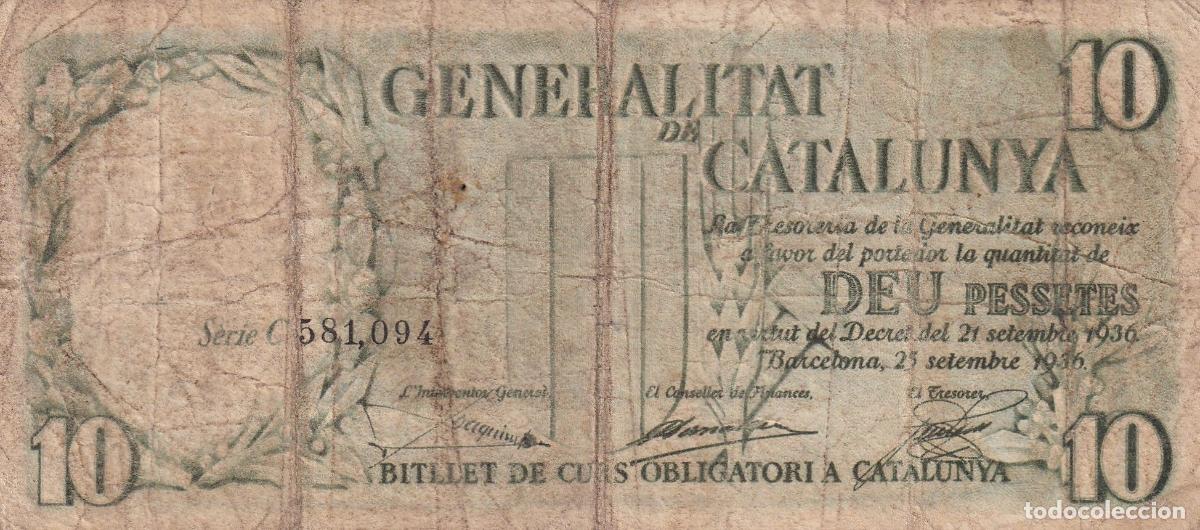 Notas locais: CRBL0526 BILLETE ESPA&Ntilde;A LOCAL CATALUNYA 10 PESETAS 1936 SERIE C MC