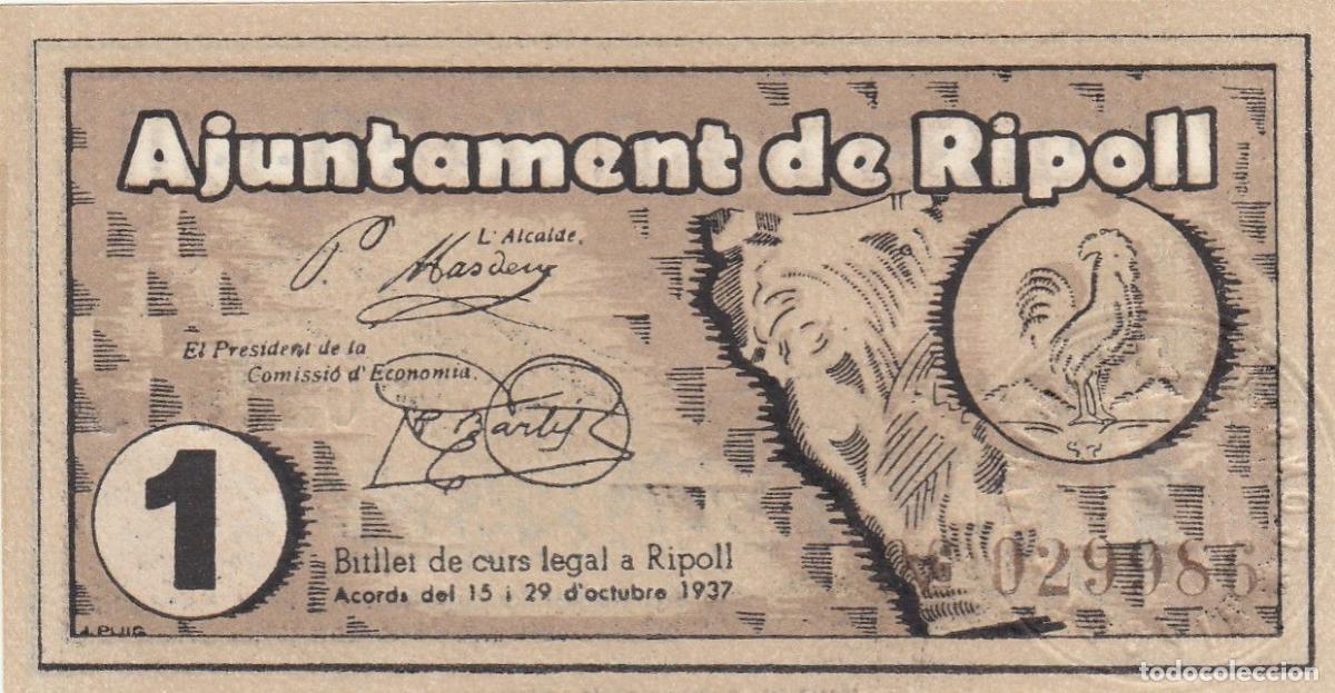 Lokale Banknoten: CRBL0490 BILLETE LOCAL ESPA&Ntilde;A RIPOLL 1 PESETA 1937 SIN CIRCULAR