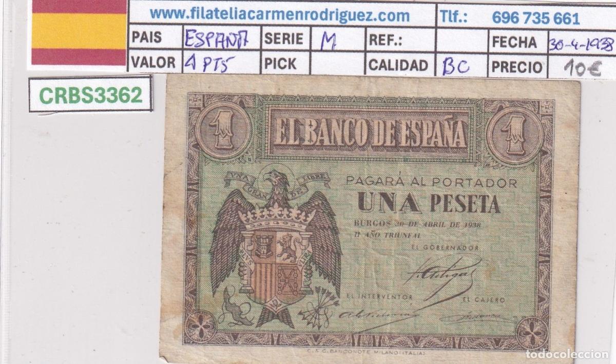 Local Banknotes: CRBS3362 BILLETE ESPA&Ntilde;A 1 PESETA 1938 SERIE M BC