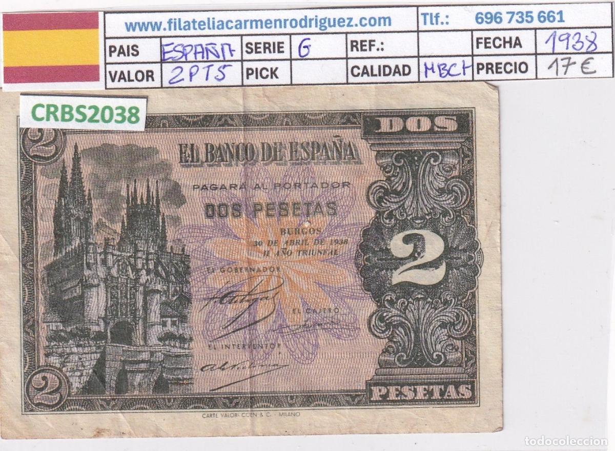 Billetes locales: CRBS2038 BILLETE ESPA&Ntilde;A 2 PESETAS 1938 SERIE G MBC+