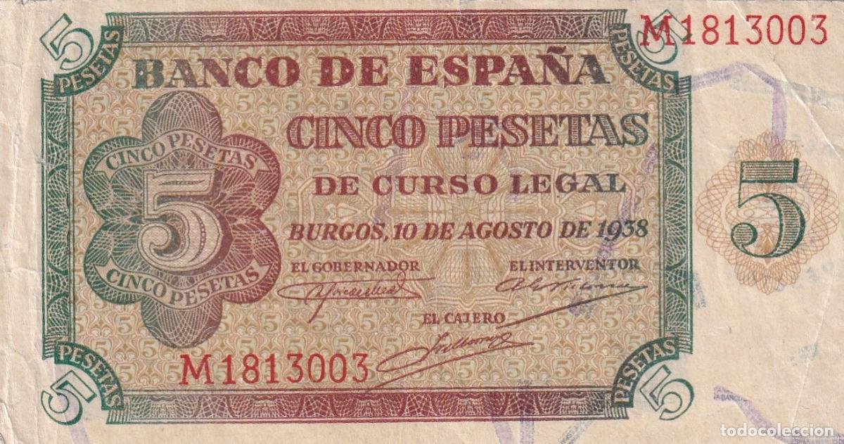 Billets locaux: CRBS2325 BILLETE ESPA&Ntilde;A 5 PESETAS 1938 RARA SERIE M MBC+