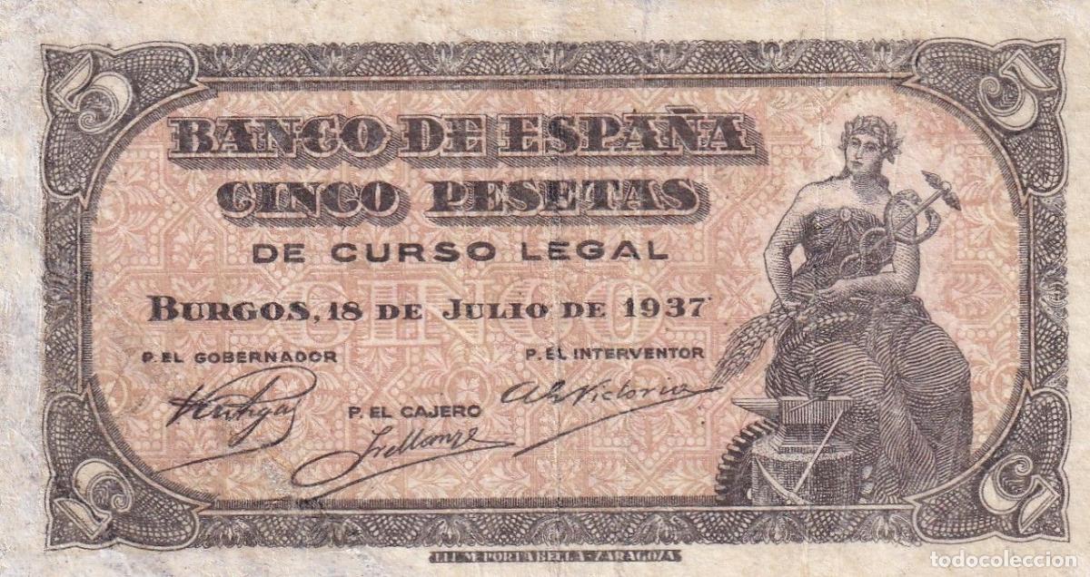 Banconote locali: CRBS2723 BILLETE ESPA&Ntilde;A 5 PESETAS 1937 SERIE A RESTAURADO