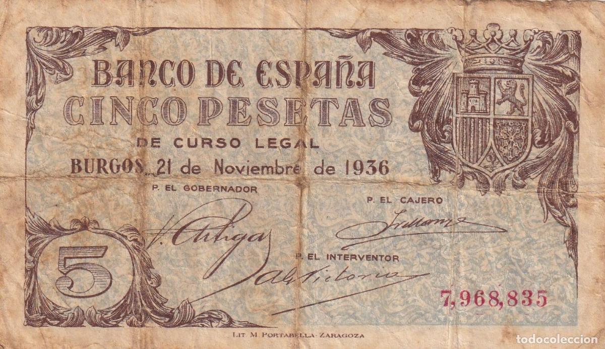 Banconote locali: CRBS2762 BILLETE ESPA&Ntilde;A 5 PESETAS 1936 MC