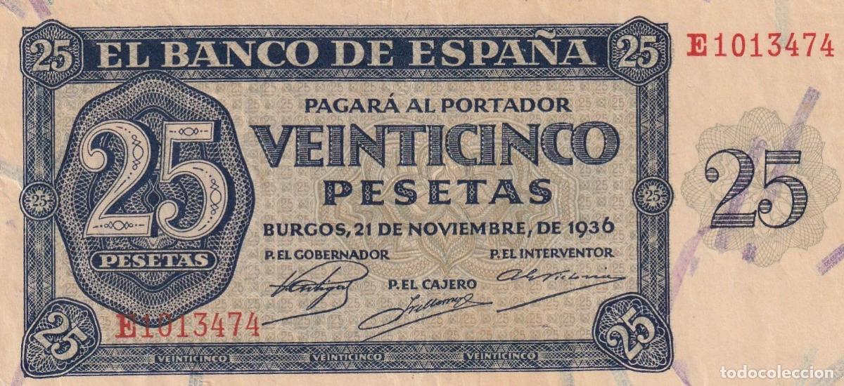 Notas locais: CRBS2928 BILLETE ESPA&Ntilde;A 25 PESETAS 1936 SERIE E EBC-