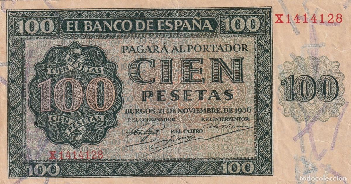 Notas locais: CRBS3058 BILLETE ESPA&Ntilde;A 100 PESETAS 1936 SERIE X EBC-
