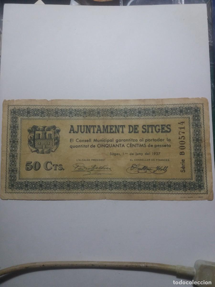 Billetes locales: Billete 50 C&egrave;ntims Ajuntament SITGES 1er. Juny 1937