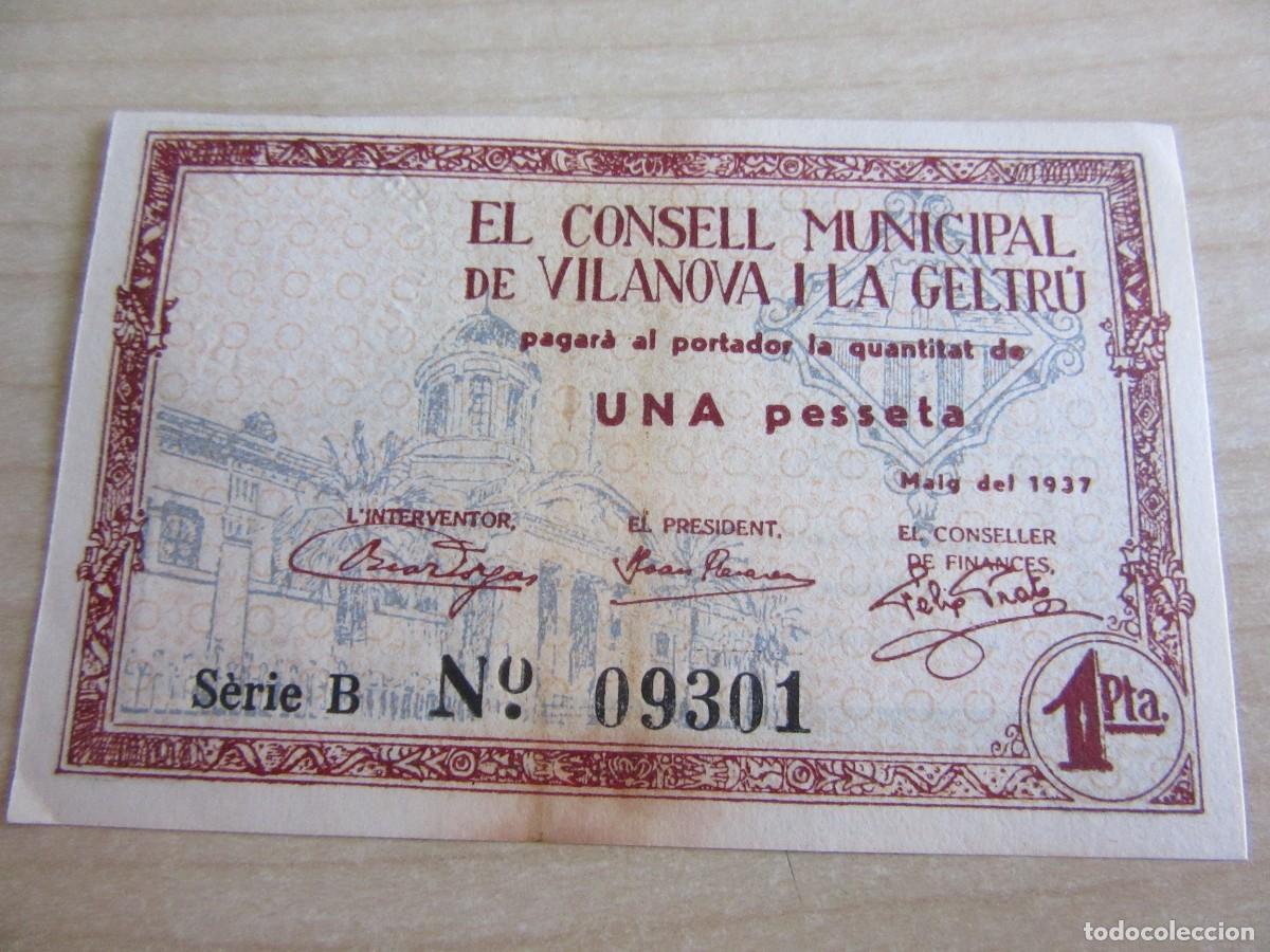 Banconote locali: Billete de 1 pesseta de Vilanova i la Geltr&uacute; de1937 (guerra civil)