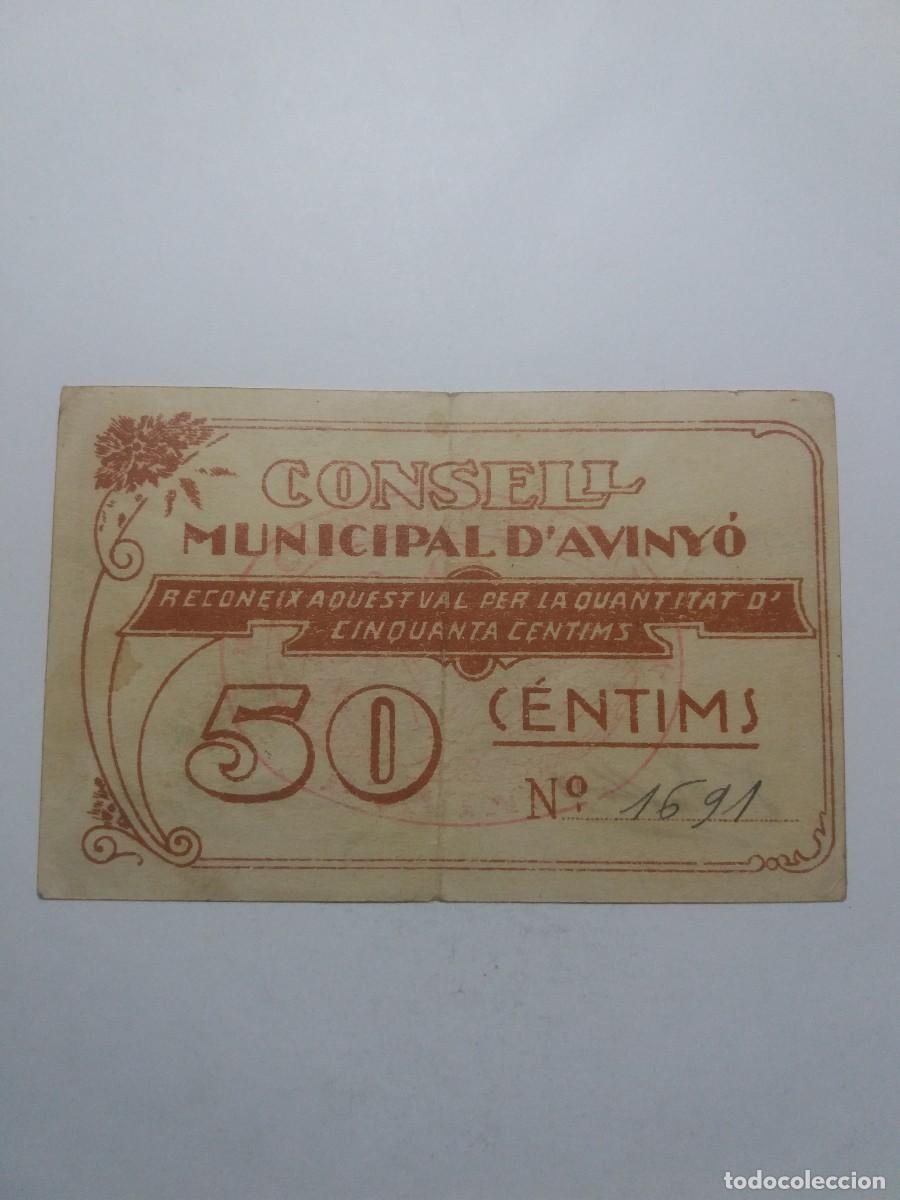 Billetes locales: Billete 50 C&egrave;ntims Consell Municipal AVINY&Oacute;