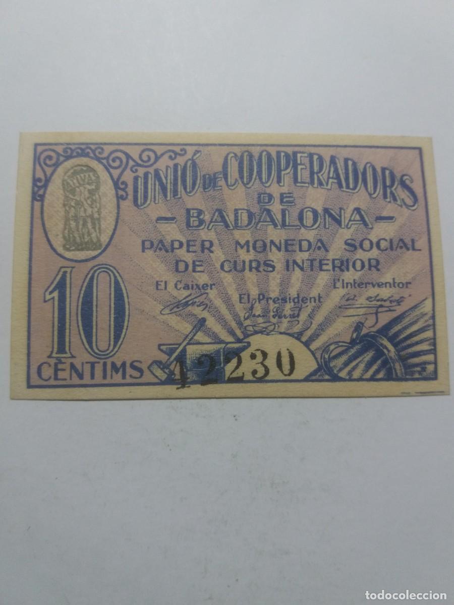 Billetes locales: Billete 10 C&egrave;ntims UNI&Oacute; COOPERADORS BADALONA