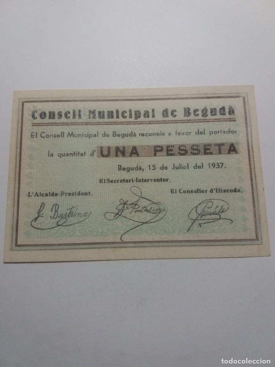 Billetes locales: Billete 1 Pesseta Consell Municipal BEDUG&Aacute; 15 Juliol 1937