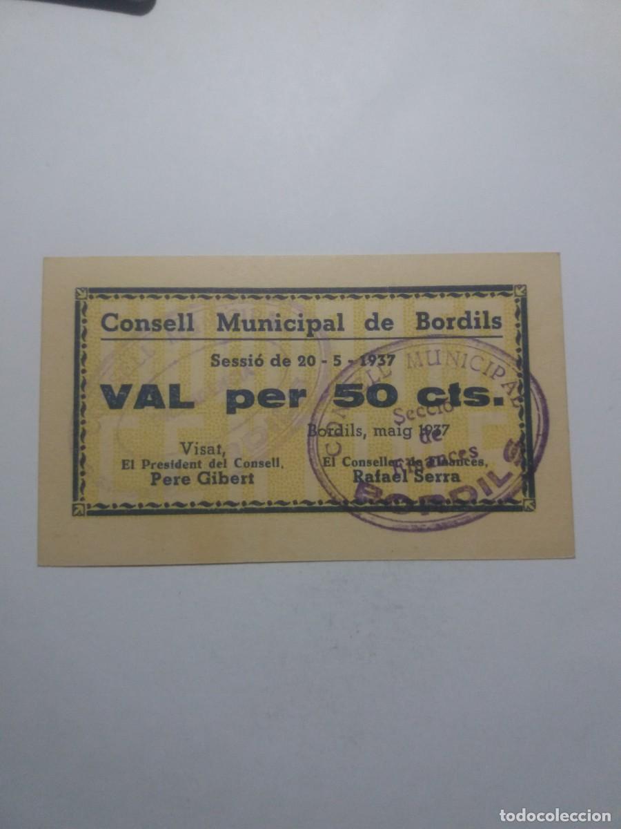 Billetes locales: Billete 50 C&egrave;ntims Consell Municipal BORDILS 20-5-1937