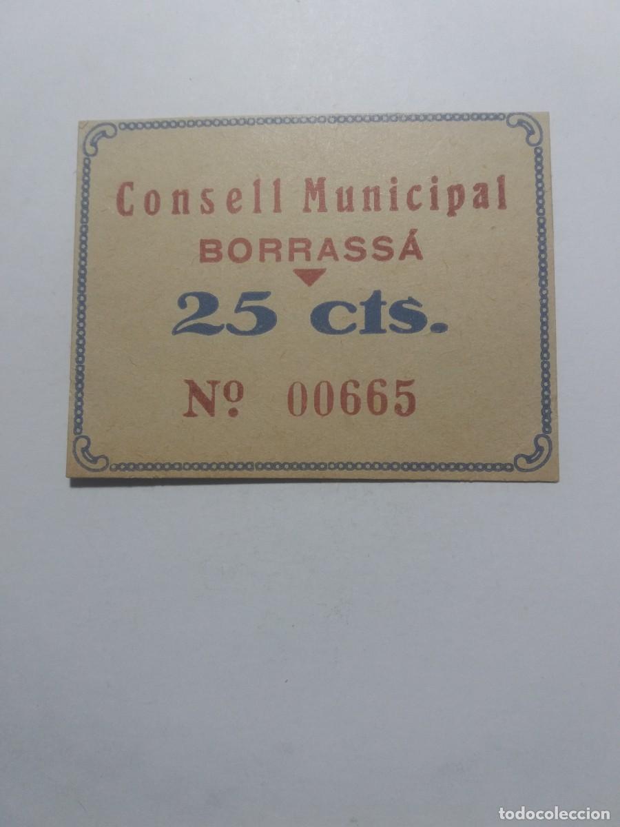 Billetes locales: Billete 25 C&egrave;ntims Consell Municipal BORRASS&Aacute;