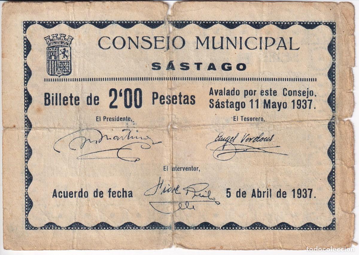 Lokale Banknoten: BILLETE DEL CONSEJO MUNICIPAL DE SASTAGO DEL A&Ntilde;O 1937 (ZARAGOZA)