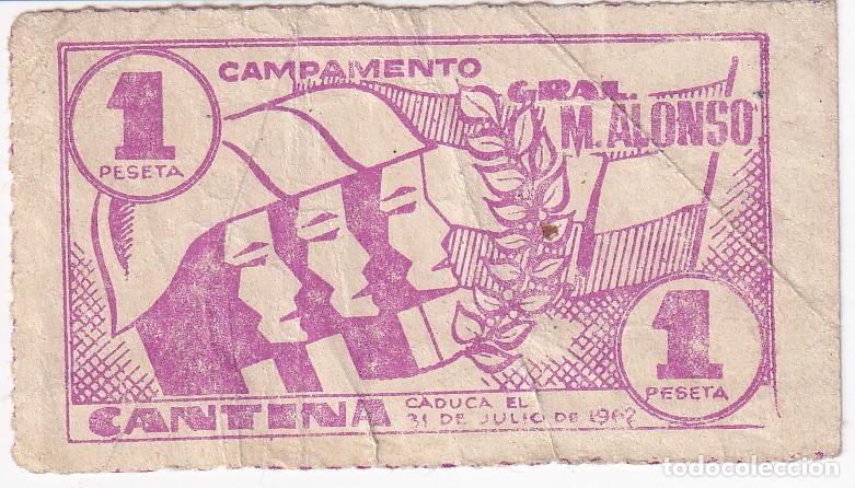 Banconote locali: BILLETE DE 1 PESETA DEL CAMPAMENTO GENERAL MARTIN ALONSO - CANTINA CADUCA EL 31 DE JULIO 1962 (RARO)