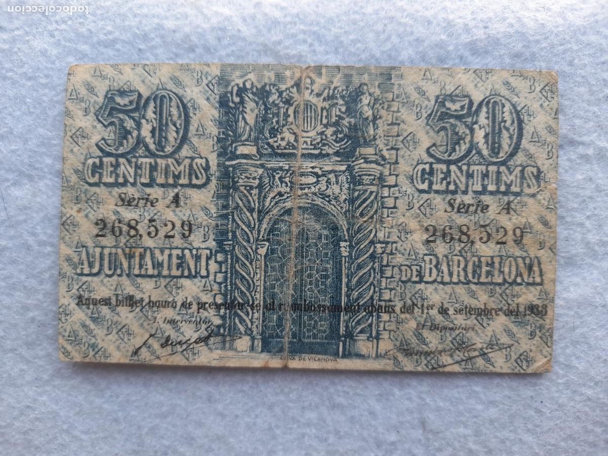 Lokale Banknoten: Ayuntamiento de Barcelona. 50 C&eacute;ntimos. 13 de Mayo de 1937.