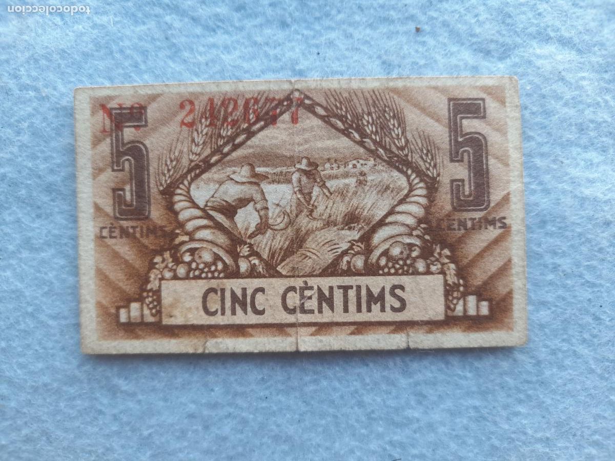 Billetes locales: Unio de Cooperadors de Barcelona. 5 C&eacute;ntimos. 14 de Septiembre de 1936.