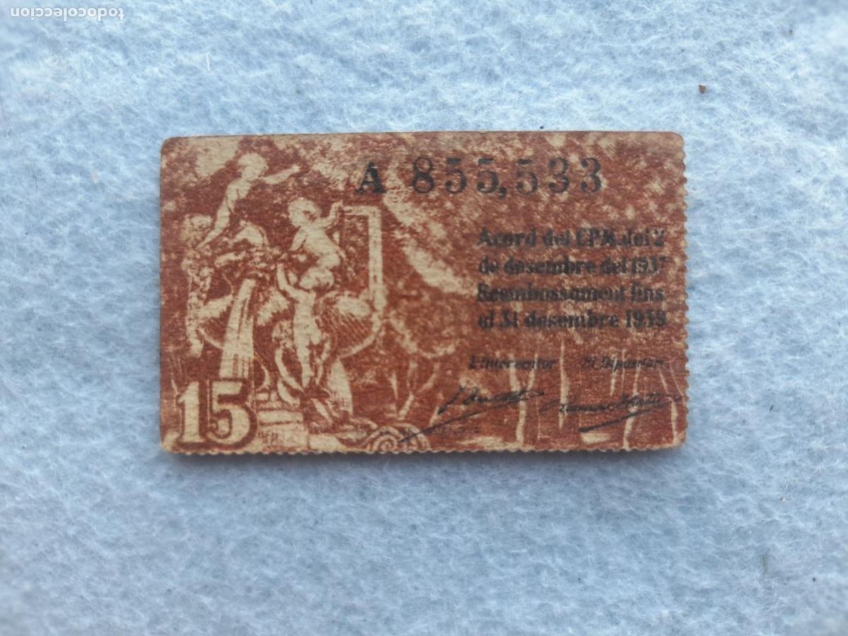 Notas locais: Ayuntamiento de Barcelona. 15 C&eacute;ntimos. 2 de Diciembre de 1937 / 31 de Diciembre de 1939.