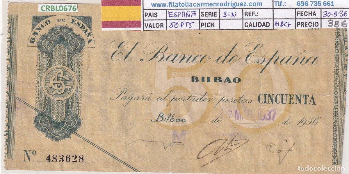 Billetes locales: CRBL0676 BILLETE ESPA&Ntilde;A LOCAL BILBAO 50 PESETAS 1936 SIN SERIE MBC+