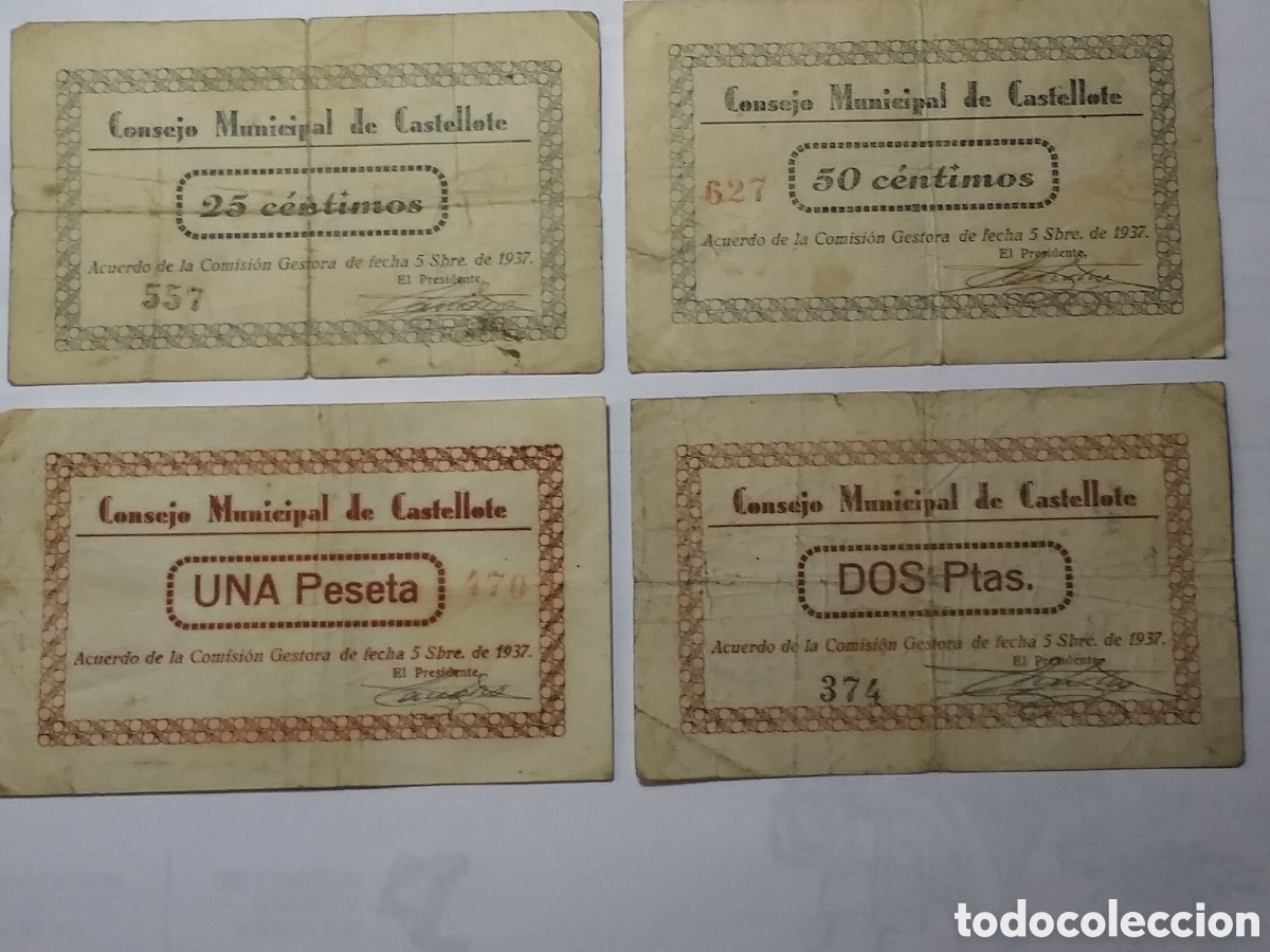 Lokale Banknoten: 1937 CONSEJO MUNICIPAL DE CASTELLOTE,Teruel. Serie completa.