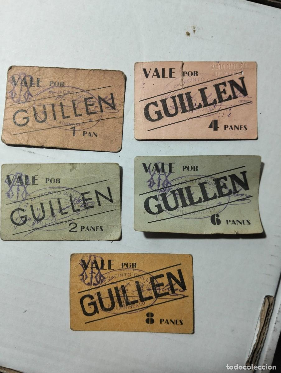 Billetes locales: lote 5 vales de pan guillen villagonzalo badajoz raros escasos