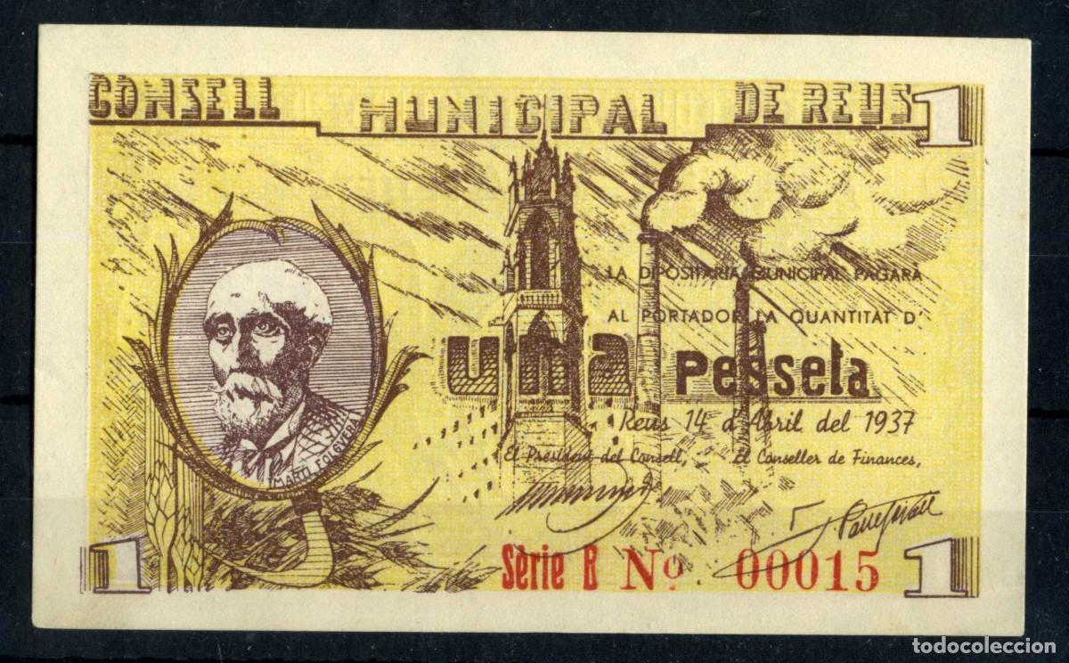 Billetes locales: XS- GUERRA CIVIL 1937 REUS 1 Pesseta MART&Iacute; FOLGUERA Abril S/C- Numeraci&oacute; 00015 MOLT BAIXA