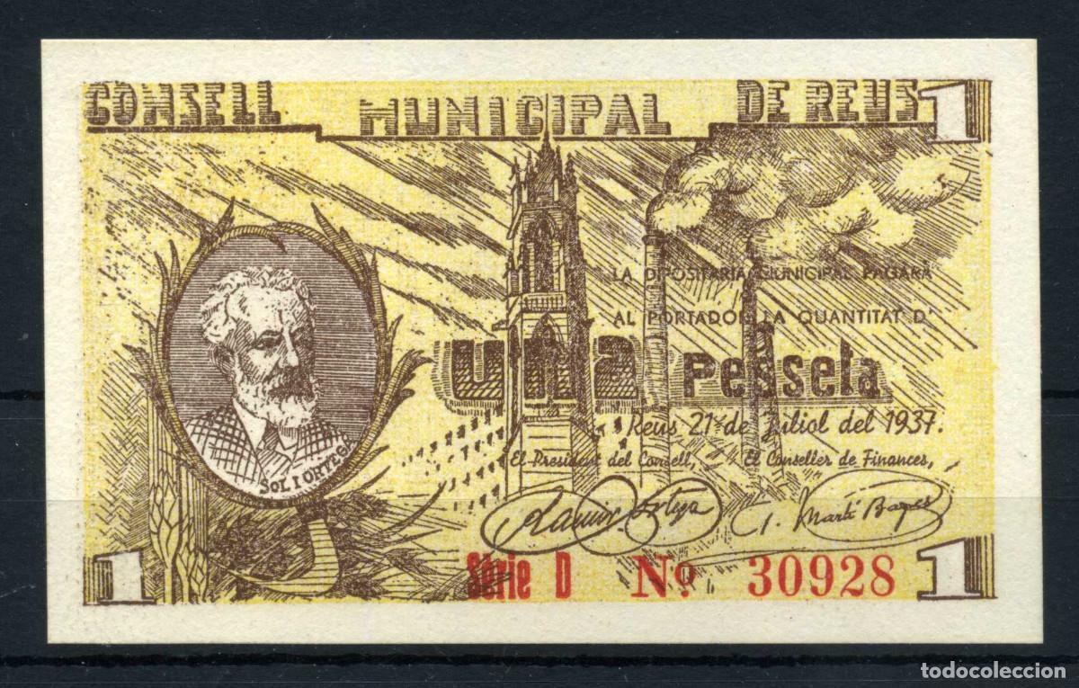 Billetes locales: XS- GUERRA CIVIL 1937 REUS 1 Pesseta SOL I ORTEGA Juliol S/C