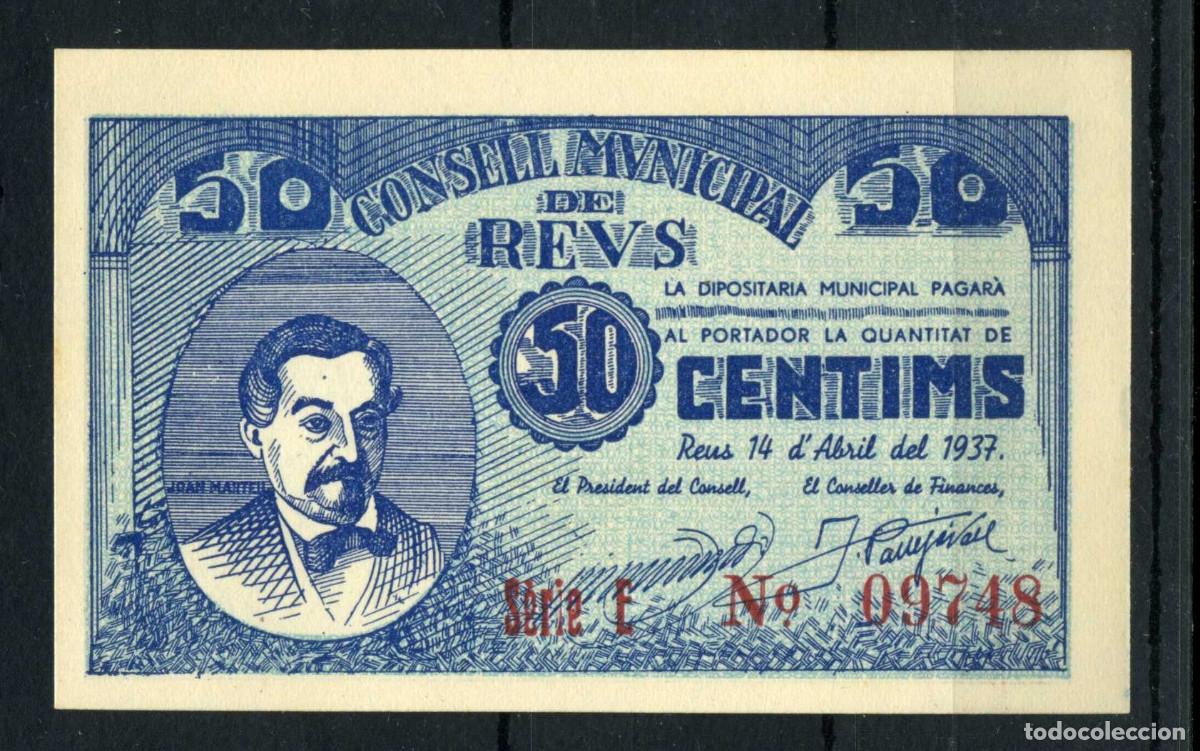 Billetes locales: XS- GUERRA CIVIL 1937 REUS 50 C&egrave;ntims JOAN MARTELL S/C