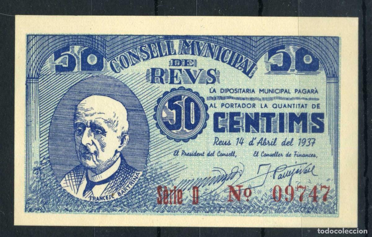 Billetes locales: XS- GUERRA CIVIL 1937 REUS 50 C&egrave;ntims FRANCESC BARTRINA S/C