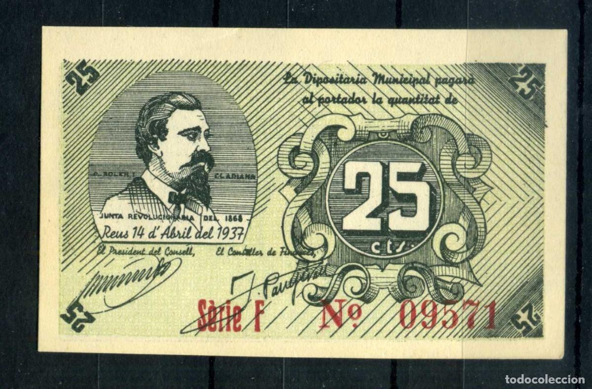 Billetes locales: XS- GUERRA CIVIL 1937 REUS 25 C&egrave;ntims SOLER I CLARIANA S/C