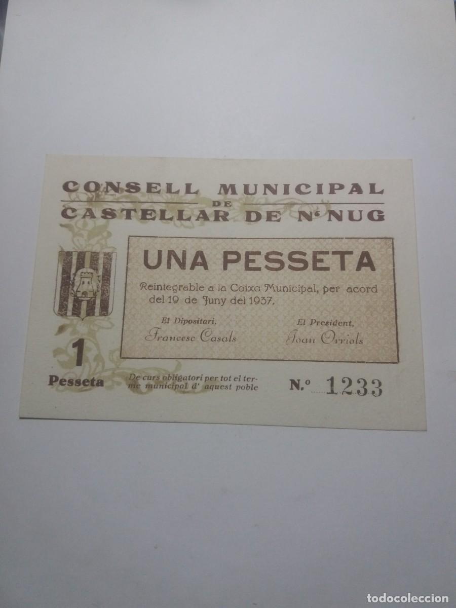 Billetes locales: Billete 1 Pesseta Consell Municipal CASTELLAR DE N'NUG 19 Juny 1937