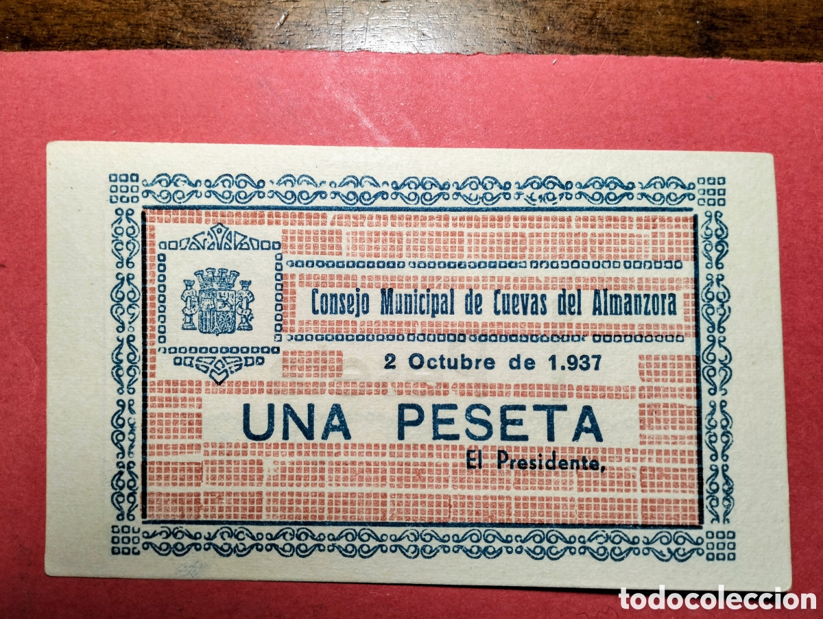 Billetes locales: 1937 CONSEJO MUNICIPAL DE CUEVAS DE ALMANZORA.(Almer&iacute;a)