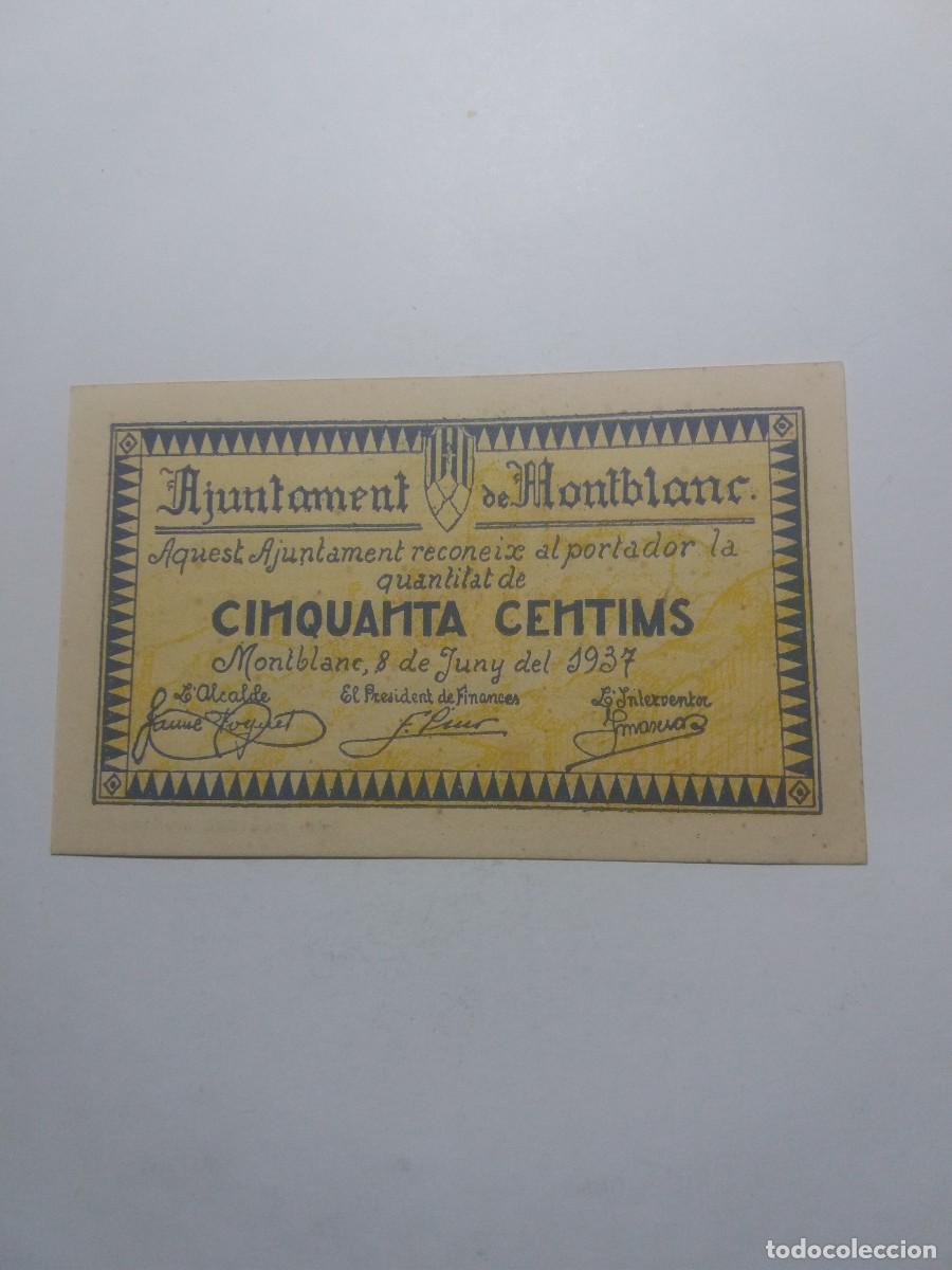 Billetes locales: Billete 50 C&egrave;ntims Ajuntament MONTBLANC 8 Juny 1937