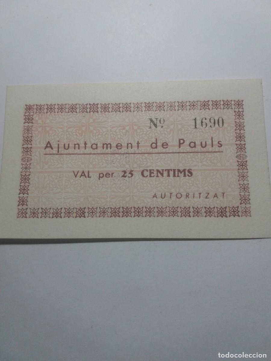 Billetes locales: Billete 25 C&egrave;ntims Ajuntament PAULS