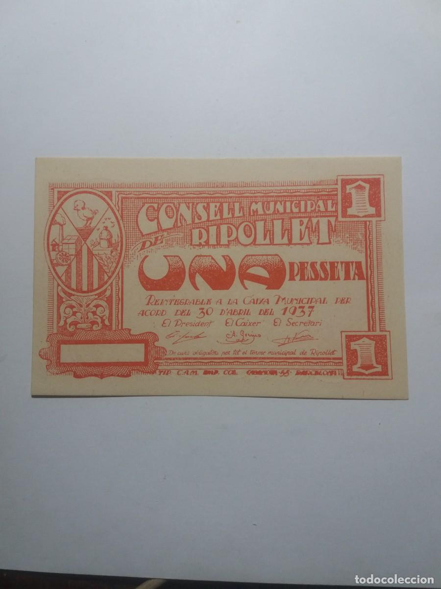 Billetes locales: Billete 1 Pesseta Consell Municipal RIPOLLET 30 Abril 1937