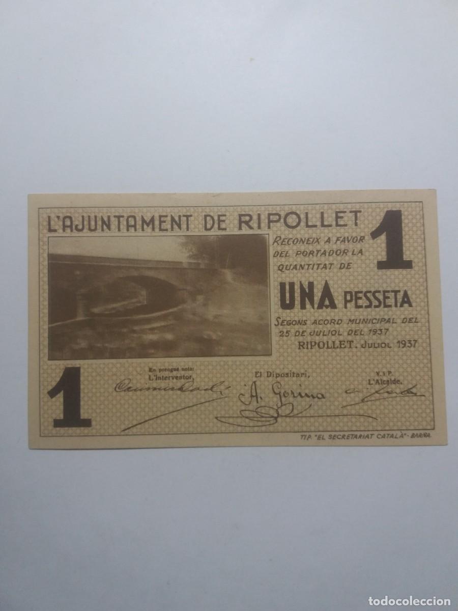 Billetes locales: Billete 1 Pesseta Ajuntament RIPOLLET 25 Juliol 1937