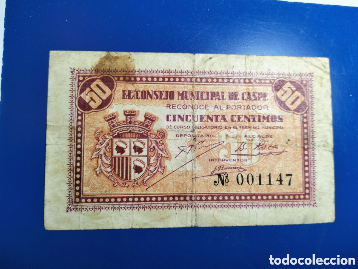 Billetes locales: consejo Municipal de CASPE. Zaragoza 50 CTS.