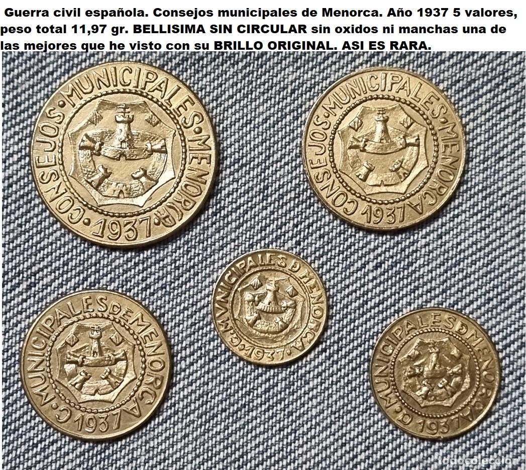 Billetes locales: MENORCA GUERRA CIVIL ESPA&Ntilde;OLA 1937 SERIE COMPLETA SIN CIRCULAR CON BRILLO ORIGINAL. Peso 11,97 gr.