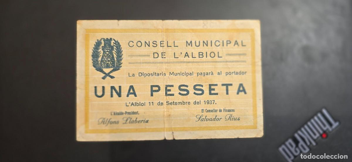 Billetes locales: Billete local, consell Municipal Albiol. 1 pta. Escaso