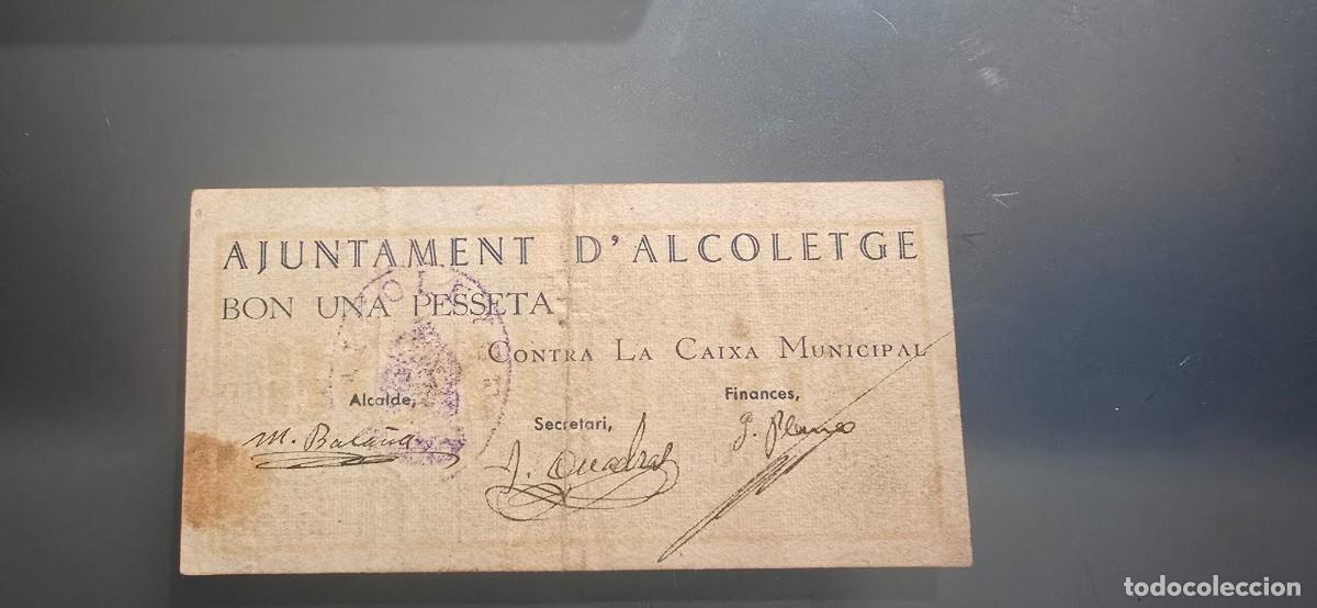 Billetes locales: Billete local. Ajuntament de Alcoletge 1 pta. RR. MUY RARO.