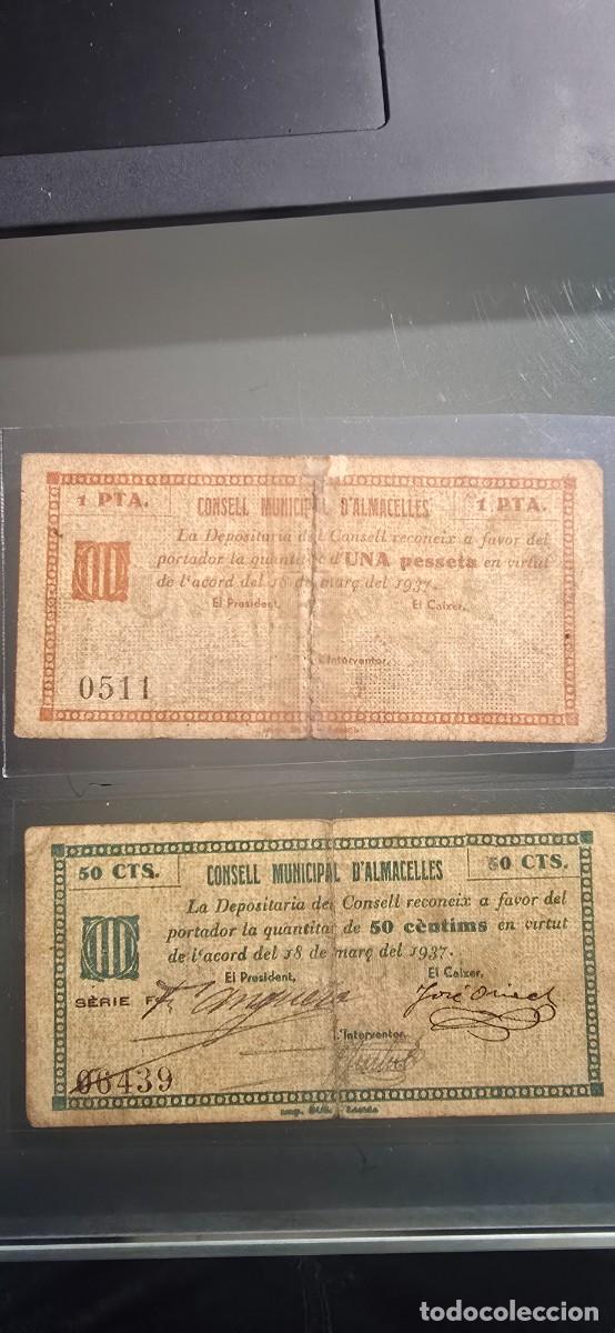 Billetes locales: Billetes locales. Almacelles. Serie completa 50 cts y 1 pta. Escasos