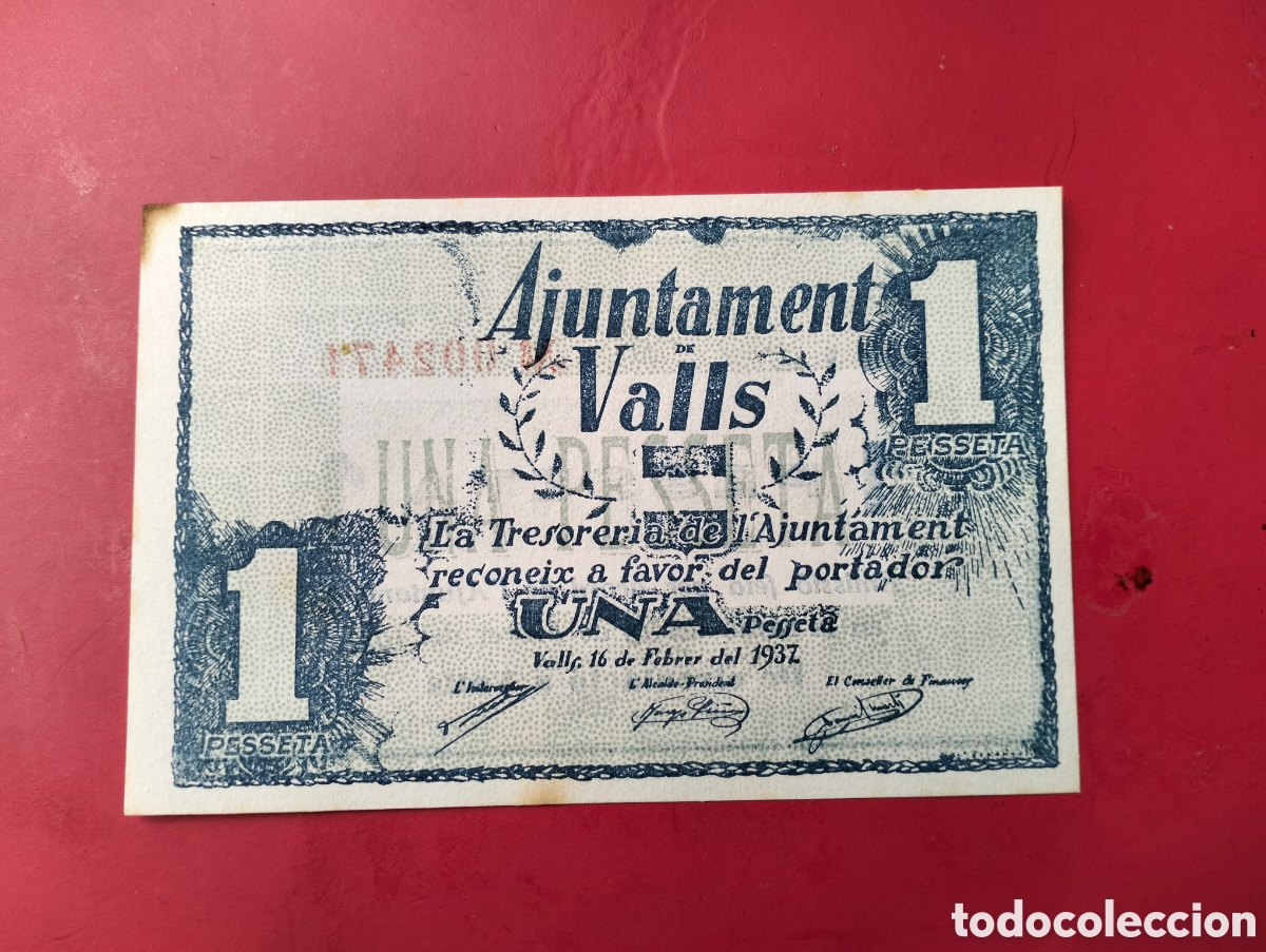 Billetes locales: 1937 Ajuntament VALLS. (Tarragona) 1 Peseta